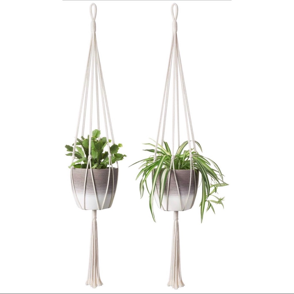 boho macramé hanging plant holder tan - Picture 2 of 2